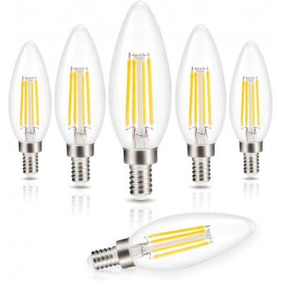 Candelabra LED Bulbs Filament Dimmable Vintage Edison Light Bulb Chandelier,Daylight 5000k,40 Watt Equivalent,400 Lumen,E12 Base,6 Pack