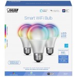 Feit Electric OM60 RGBW CA AG 3 60 Watt Equivalent WiFi Color Changing and Tunable White Dimmable No Hub Required Alexa or Google Assistant A19 LED Smart Light Bulb 3-Pack Rgbw Multicolor
