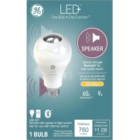 GE LED+ Speaker Light Bulb Bluetooth Enabled Speaker and Light Control with Remote Soft White 60 Watt Replacement Standard Bulb Shape Pack of 1