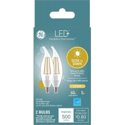 GE Lighting 93121492 LED+ Dusk to Dawn 60-Watt Replacement Candelabra CAC with Built-in Sensor 2 Count Pack of 1 Soft White
