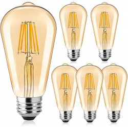 LED Bulbs 60 Watt Equivalent 6 Packs 6W Dimmable LED Edison Bulb E26 Vintage LED Light Bulb 2700K Amber Bulbs Warm White Light 470 Lumen