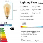 LED Dimmable Edison Light Bulbs 40W Equivalent 2200K-2400K Warm White Amber Glass ST64 E26 Base Pack of 6
