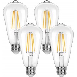 LED Edison Bulbs 60 Watt Equivalent Dimmable Warm White 2700K ST21 Vintage Filament Light Bulb E26 Medium Base 4 Pack