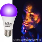 LeMeng LED Black Lights Bulb 9W Blacklight A1975Watt Equivalent E26 Medium Base 120V UVA Level 395-400nm Glow in The Dark for Blacklights Party Body Paint Fluorescent Poster- 3 Pack