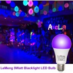 LeMeng LED Black Lights Bulb 9W Blacklight A1975Watt Equivalent E26 Medium Base 120V UVA Level 395-400nm Glow in The Dark for Blacklights Party Body Paint Fluorescent Poster- 3 Pack