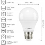 Linkind Dimmable A19 LED Light Bulbs 60W Equivalent E26 Base 3000K Warm White 9.5W 800 Lumens 120V UL Listed FCC Certified Pack of 6