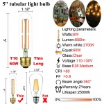 LiteHistory Dimmable E26 Edison Bulb 6W Equal 60 watt Light Bulb AC120V Warm White 2700K Edison Light Bulbs 60 Watt 600LM Tubular T10 led Bulb for Rustic Pendant,Chandeliers,Wall sconces,Vanity 6Pack