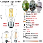 LiteHistory E26 Edison Bulb 6W=60 watt Light Bulb Dimmable Daylight 5000K Edison Light Bulb 60 Watt AC120V A15 led Bulb for Ceiling Fan,Vanity,Refrigerator,Wall sconces 600lm E26 Light Bulb 6Pack