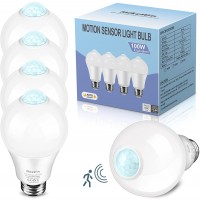 MikeWin Motion Sensor Light Bulbs Outdoor 4 Packs 12W100W Equivalent Security LED Bulb Indoor E26 A19 6000K Daylight Dusk to Dawn Bulb for Garage Front Door Porch Stairs Hallway