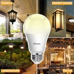 Minpory Dusk to Dawn Light Bulbs Outdoor Auto ON Off Smart Light Sensor LED Bulb Built-in Photocell Detector A19 E26 3000K Warm White 13W100W Equivalent for Porch Front Door Garage Patio 3 Pack
