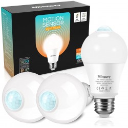 Motion Sensor Light Bulbs 13W100W Equivalent Motion Detector Auto Activated Dusk to Dawn Security LED Bulb A19 E26 5000K Daylight Outdoor Indoor Lighting for Garage Porch Stairs Patio 3 Pack