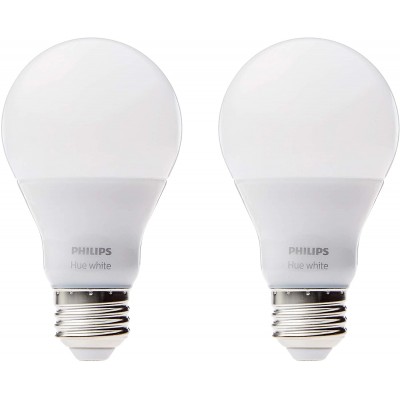 Philips Hue White A19 2-Pack 60W Equivalent Dimmable LED Smart Bulbs Hue Hub Required Works with Alexa HomeKit & Google Assistant