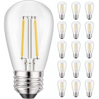 Svater 15 Pack S14 Replacement Bulb for Outdoor String Light,Dimmable 2W Led Glass,Vintage Edison Lightbulb,Warm White 2700K E26 Base,IP65 Waterproof