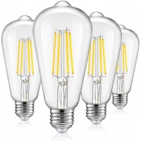 Vintage LED Dimmable Edison Light Bulbs 100W Incandescent Equivalent 8W 1200Lumens E26 Base LED Filament Bulb 5000K Daylight White ST64 ST21 Antique Clear Glass for Home Reading Bathroom 4-Pack