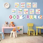20 Pieces Ten Commandments Poster for Kids Christian Bible Verse Poster Inspirational Religious Scripture Wall Poster for Boys Girls Classroom Church Sunday School Christian Scripture Home Decoration