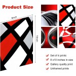 4 Pieces Red Stripes Poster Prints Unframed Abstract Wall Art Modern Abstract Wall Art Abstract Art Prints Black Silver Red Art Posters for Wall Home Decoration 8 x 10 Inch