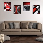 4 Pieces Red Stripes Poster Prints Unframed Abstract Wall Art Modern Abstract Wall Art Abstract Art Prints Black Silver Red Art Posters for Wall Home Decoration 8 x 10 Inch