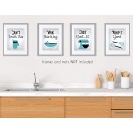 80s Music Songs Retro Vintage Inspirational Kitchen Wall Art Dining Room Cafe and Restaurant Decor Turquoise Teal Blue Black Gray and White Baking Prints Posters Signs Sets Retro Home Decorations Funny Sayings Quotes Unframed Set of 4 8”x10”