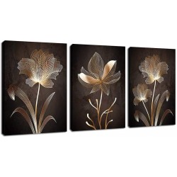 Abstract Wall Art Brown Flowers Canvas Pictures Contemporary Minimalism Abstract Flower Artwork for Bedroom Bathroom Living Room Wall Decor 12" x 16" x 3 Pieces