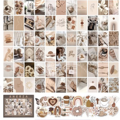 ANERZA 100 PCS Beige Wall Collage Kit Aesthetic Pictures Boho Room Decor for Bedroom Aesthetic Posters for Room Aesthetic Cute Photo Wall Decorations for Teen Girls Dorm Trendy Wall Art