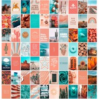 ANERZA 110 PCS Peach Teal Wall Collage Kit Aesthetic Pictures Aesthetic Room Decor for Teen Girls Cute Dorm Photo Wall Decor Vsco Trendy Bedroom Posters Boho Wall Art Christmas Gifts