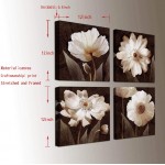 Canvas Wall Art Contemporary Simple Life White Flowers Floral Canvas Painting Pictures for Home Bedroom Decor 4 Panels Framed Artwork Canvas Prints Brown Giclee Poster for Living Room Bathroom Decor