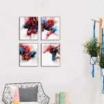 Cartoons Superhero Spiderman Theme Art Painting Set of 4 8”X10” Canvas Picture Children Kids Boys Birthday Gift Game Room Decor Art Prints Nursery Wall Poster Home Decor Unframed