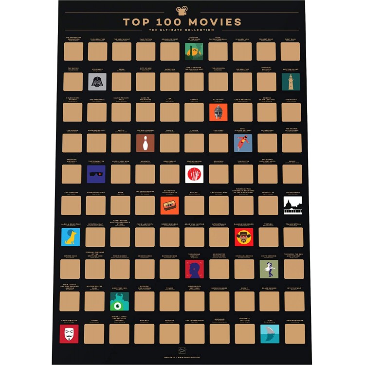 Enno Vatti 100 Movies Scratch Off Poster Top Films of All Time Bucket List 16.5" x 23.4"