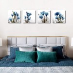 Flower Canvas Prints Wall Art Decor 4 Panels Blue Elegant Tulip Artwork Simple Life Picture for Living Room Bedroom Home Salon SPA Wall Decoration 12" x 12" 4 Pieces