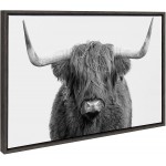 Kate and Laurel Sylvie Highland Cow Framed Canvas Wall Art by Amy Peterson 23x33 Gray Rustic Wall Decor for Living Room Bedroom Kitchen Or Nursery