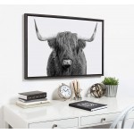 Kate and Laurel Sylvie Highland Cow Framed Canvas Wall Art by Amy Peterson 23x33 Gray Rustic Wall Decor for Living Room Bedroom Kitchen Or Nursery