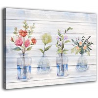 KIUNIUSAN Vintage Flower Pictures for Bathroom Wall Decor Rustic Farmhouse Canvas Wall Art Plant Prints Wall Art for Bedroom Botanical Wall Art for Living Room Office Restroom Decorations 16x20 Inch