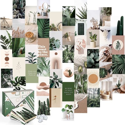 KOLL DECOR Green Picture Collage Kit for wall Aesthetic 50 Set 4''x6'' Prints Boho Collage Kit Plant Room Decoration Green Wall Collage Kit for Teen Girls