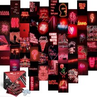 KOLL DECOR Red Aesthetic Room Decor Wall Collage Aesthetic 50 Set 4''x6'' Prints Neon Dark Red photo Wall Collage Kit Decoration Pictures for Teen Girls Academia Bedroom Posters