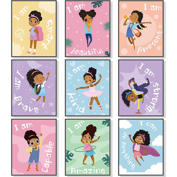 Outus 9 Pieces Girls Room Decor Black Girl Wall Painting Art Decor Motivational Black Girl Posters Girls Bedroom Motivational Art Paint for Kids Teen Girls Room Wall Decorations,Unframed 8 x 10 Inch