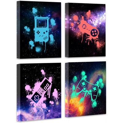 PHOPAGO Video Game Wall Art-Galaxy Colorful Framed Wall Decor Boy's Room Gamer Room Decor 8''x10''x4pcs
