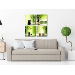 Pyradecor Modern 4 Panel Stretched Contemporary Zen Canvas Prints Perfect Bamboo Green Pictures on Canvas Wall Art for Home Office Decorations Living Room Bedroom
