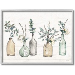 Stupell Industries Bottles and Plants Farm Wood Textured Design by Anne Tavoletti Wall Art 11 x 14 Multi-Color