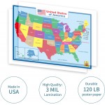 United State Map Laminated Poster -Double Side Educational Poster For Kids Adults -18 x 24 inch Waterproof Map For Home Classroom