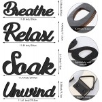 4 Pieces Farmhouse Bathroom Wall Decors Relax Soak Unwind Breathe Wooden Word Sign Hanging Decorative Cutout Word Sign Primitive Wall Arts Rustic Vintage Wooden Decorations for Home Black