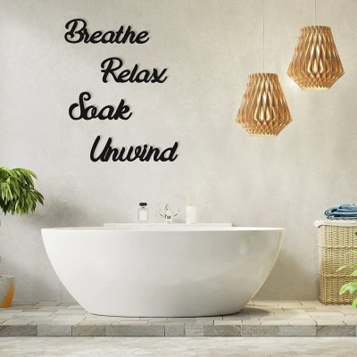 4 Pieces Farmhouse Bathroom Wall Decors Relax Soak Unwind Breathe Wooden Word Sign Hanging Decorative Cutout Word Sign Primitive Wall Arts Rustic Vintage Wooden Decorations for Home Black