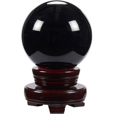 Black Obsidian Crystal Ball 3 inch 80 mm Sphere with Decorative Wooden Stand and Box