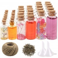 CUCUMI Mini Glass Bottles with Cork Stoppers 44pcs Mini Jars Wish Bottles 20pcs 5ml and 12pcs 10ml and 12pcs 20ml 50pcs Eye Screws 30 Meters Twine and 2pcs Funnel