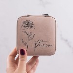 Custom Leather Jewelry Box w  Name & Birth Flower Month Birthday Gifts for Women Personalized Jewelry Travel Case Customized Jewelry Organizer Box Mom Birthday Gifts Rose