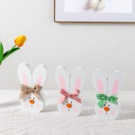 Easter Decorations for the Home hogardeck 3 Pcs Easter Bunny Table Decor Wood Sign Rabbit Block Set with Plaid Dot Burlap Bow Wooden Signs Table Centerpiece Farmhouse Decor for Party Fireplace Tiered Tray Tabletop