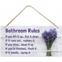 Fun-Plus Lavender Bathroom Decor 12″x6″ PVC Plastic Wall Decoration Hanging Sign High Precision Printing Water and Humidity Proof Bathroom Rules Purple Bathroom Accessories Lavender
