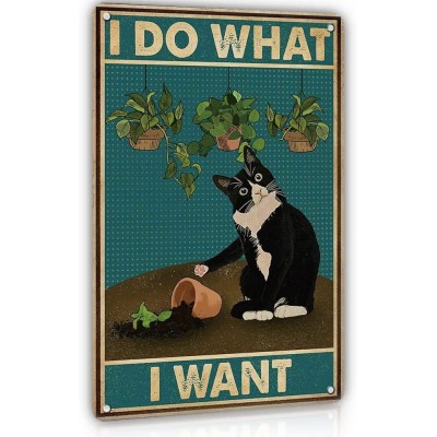 Funny Black Cat Decor Metal Tin Sign- I Do What I Want Cute Cat Funny Metal Poster Wall Art Decor Sign for Bathroom Garden Home Decor Restroom Bedroom Cafe 12x8 Inches Vintage Tuxedo Cat Metal Signs Gift for Cat Lovers