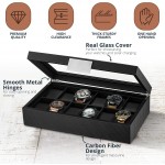 Glenor Co Watch Box for Men 12 Slot Luxurious & Masculine Carbon Fiber Textured Watch Case Sturdy Hinges Large Watch Holder Glass Top Watch Organizer for Men Metal Accents Black