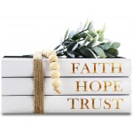 Hardcover Decorative Book,Modern Hardcover Decorative Books,FAITH|HOPE|TRUSTSet of 3 Stacked Books for Decorating Coffee Tables and Bookshelf