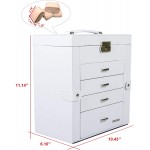 Homde Synthetic Leather Huge Jewelry Box Mirrored Watch Organizer Necklace Ring Earring Storage Lockable Gift Case White